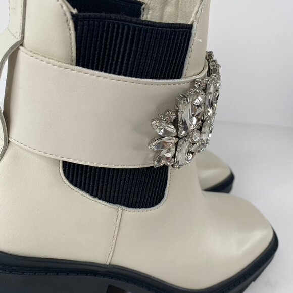 Karl Lagerfeld Paris Ivory Chunky Heel Embellished Platform Combat Boot Size 6.5 - Picture 6 of 8